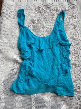 Turquoise Ruffle Tank Top - Women
